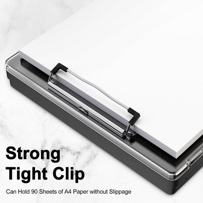 Piasoenc Clipboard with Storage, 8.5 x 11 Clip Boards with 2 Storage Case and A4 Paper Folder, Clear Dry Erase Top Panel, Heavy Duty Plastic, Folio & Side Opening, for Nurses, Teachers, Lawers,Black