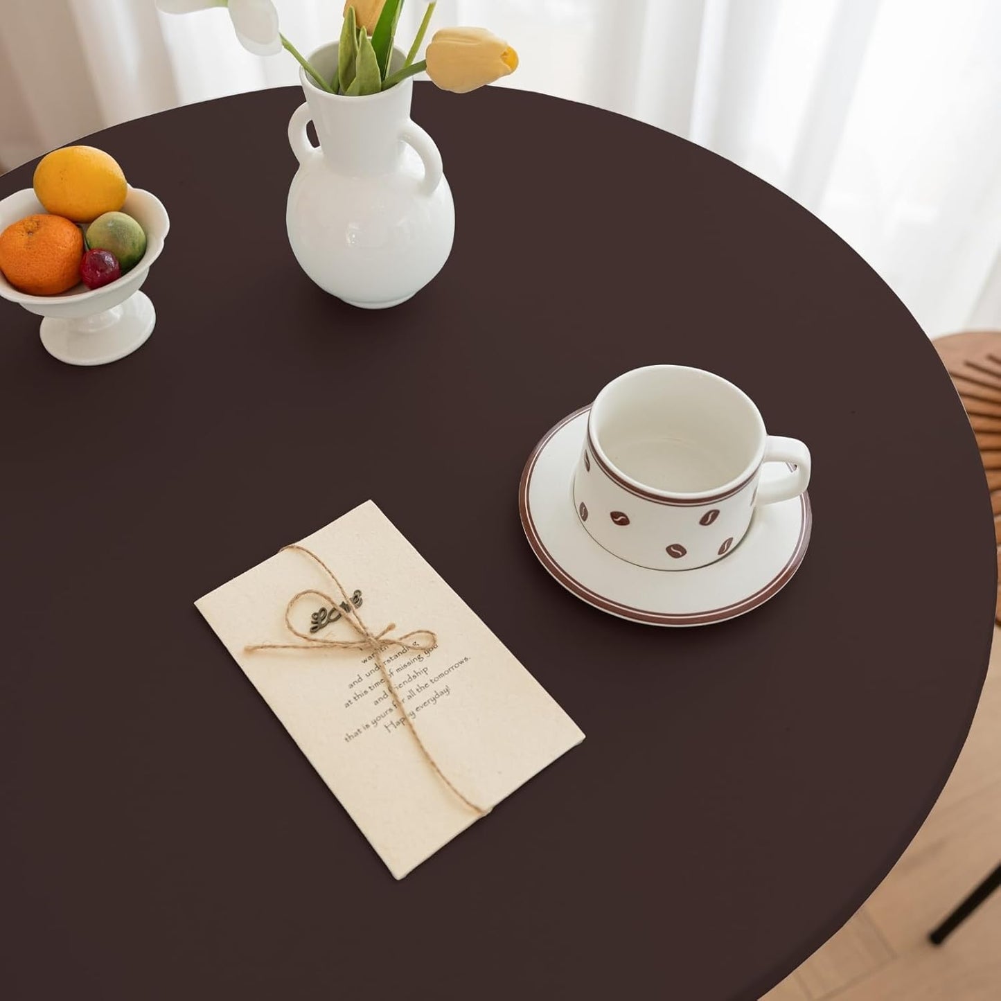 28 Inch (Coffee,28" Round Fitted PU Tablecloth with High Elastic Edge Dia Waterproof Oil Proof Table Cloth Anti-Scald