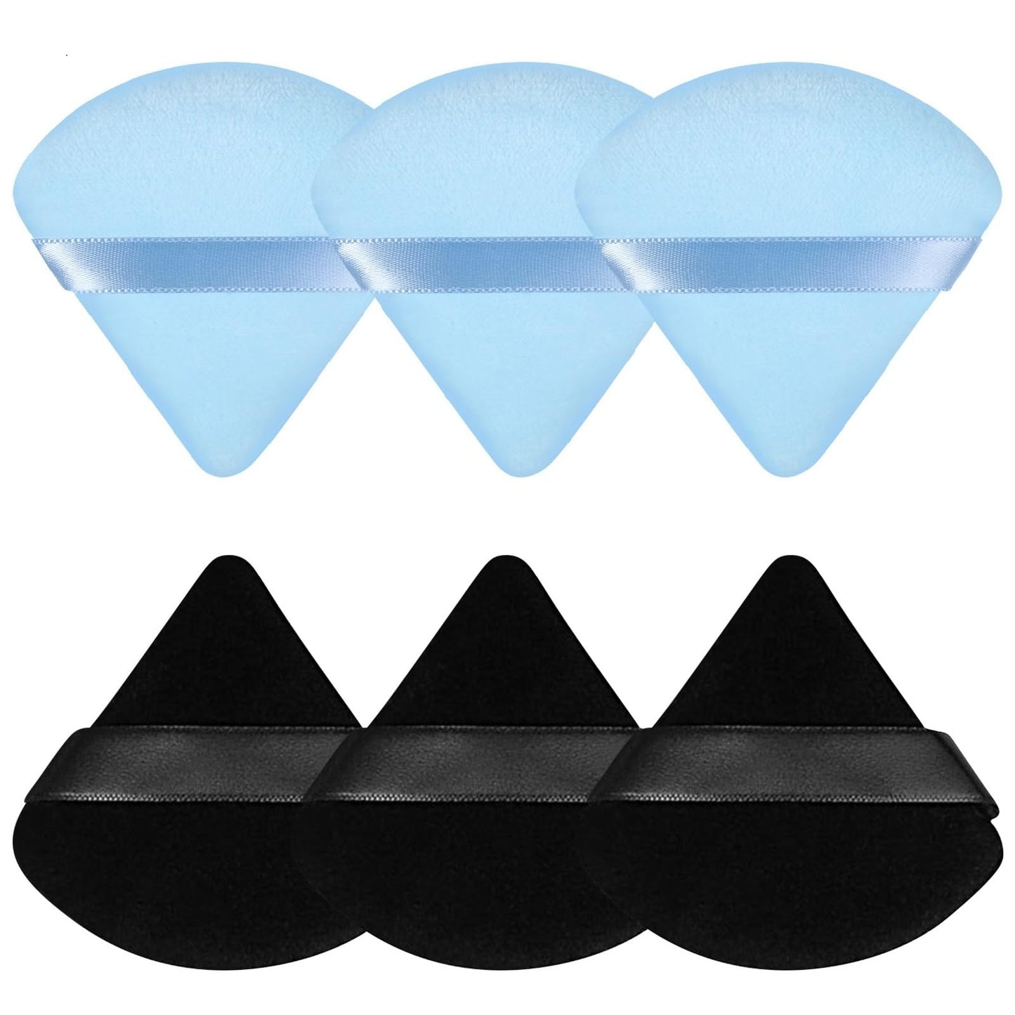 Pimoys 6 Pieces Powder Puff Face Makeup Sponge Soft Velour Triangle Powder Puffs Beauty Sponge Stocking Stuffers for Loose Powder (Black, Pink)