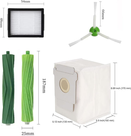 Replacement Parts for iRobot Roomba I, E & J Series, 1 Set Rubber Brushes, 4 HEPA Filters, 4 Side Brushes, 4 Vacuum Bags
