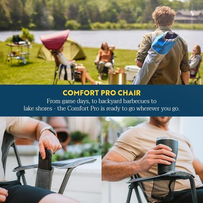 GCI Outdoor Comfort Pro Camping Chair - Collapsible Folding Design with Durable Armrests & Drink Holder - Heathered Royal