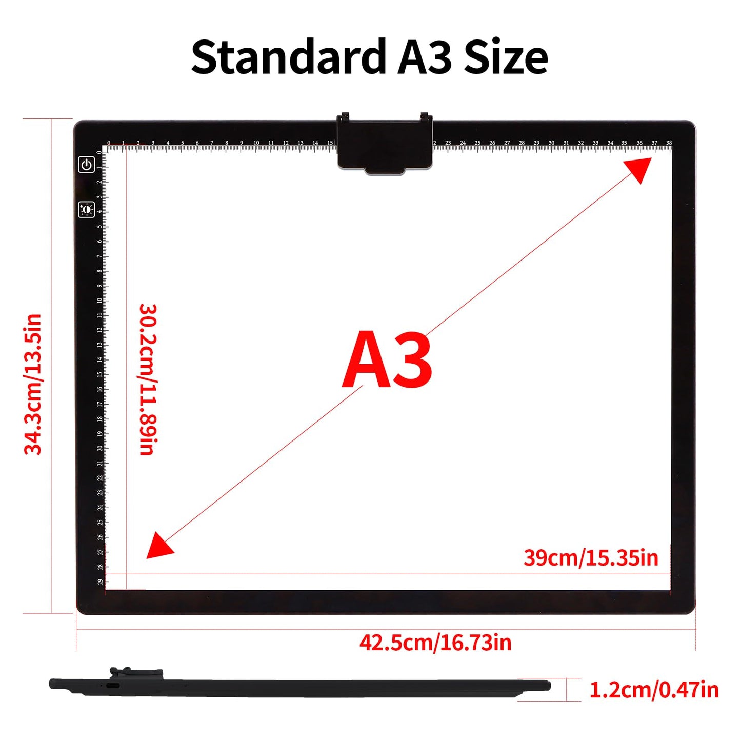 HIUKCOLED Rechargeable A3 Light Pad with Diamond Painting Light Board Carry Bag, Built-in Foldable Stand＆top Clip, 3 Colors/Stepless/6-level Brightness, Battery Powered Wireless LED Tracing Box