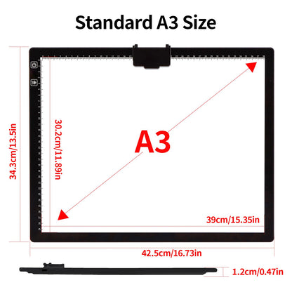 HIUKCOLED Rechargeable A3 Light Pad with Diamond Painting Light Board Carry Bag, Built-in Foldable Stand＆top Clip, 3 Colors/Stepless/6-level Brightness, Battery Powered Wireless LED Tracing Box