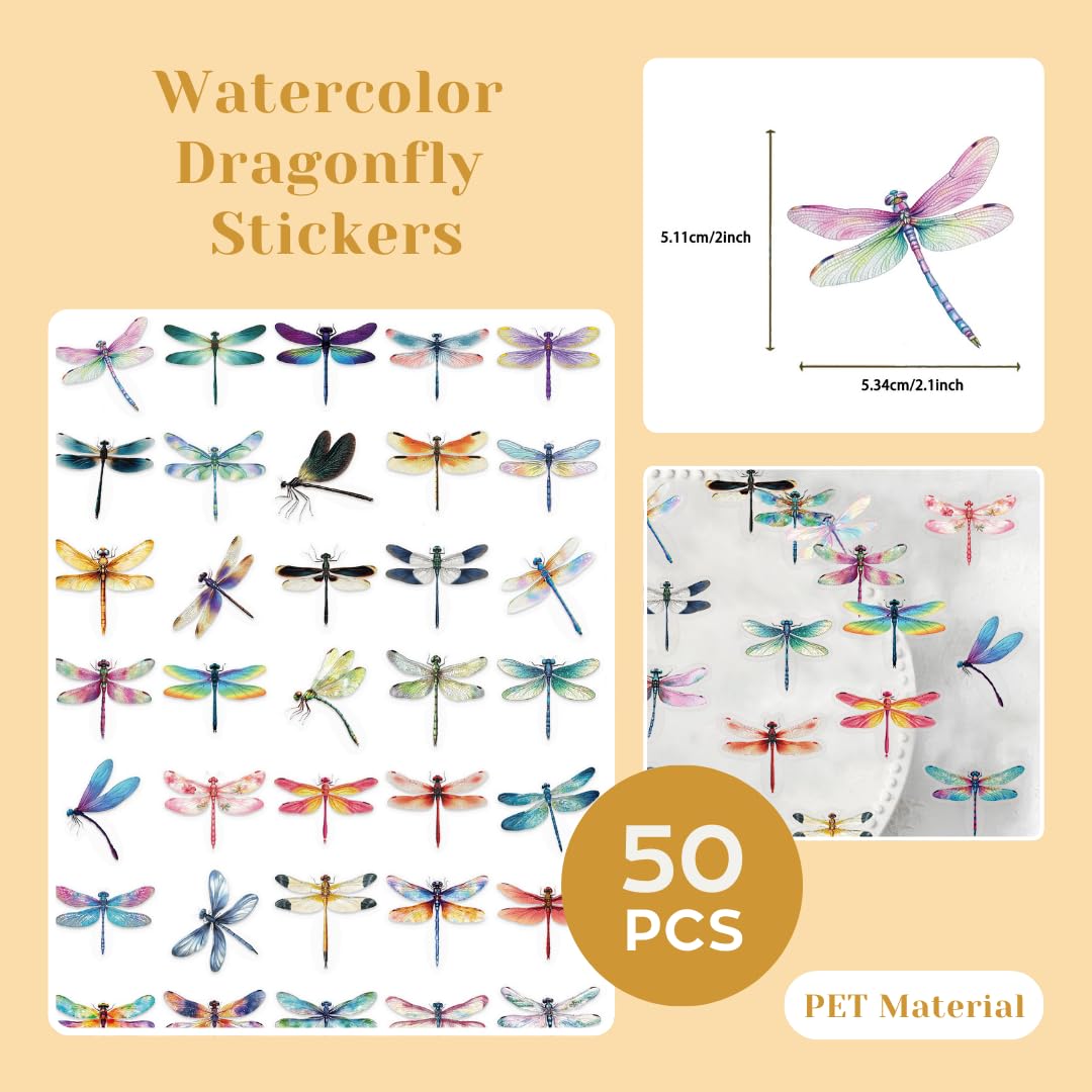 200 Pcs Clear PET Stickers - Watercolor Butterfly, Dragonfly, Hummingbirds & Sea Animals - 50 Unique Designs Per Theme - Aesthetic Stickers for Journals, Scrapbooks, Laptops & DIY Crafts