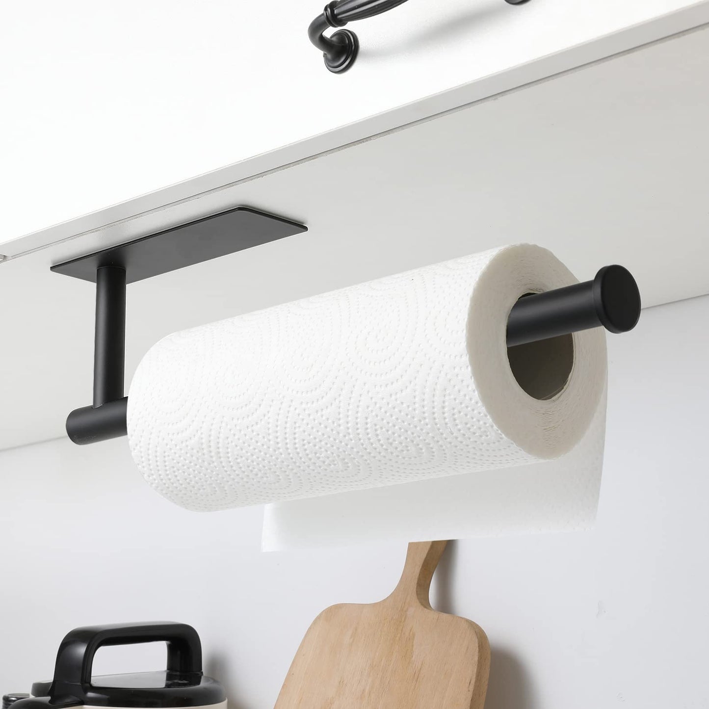 theaoo Paper Towel Holder - Under Cabinet Paper Towel Holder for Kitchen, Adhesive Paper Towel Roll Rack for Bathroom Towel, Wall Mounted Matte Black Paper Towel Rack, SUS304 Stainless Steel(1, Black)