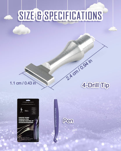ForeverYoung Stainless Steel Diamond Painting Pen Tip, Unbreakable, Shape-Stable, Slim Profile, Durable Diamond Art Accessories and Tools, Multi-Size Drill Placement, Pen Included, 4-Drill Placement