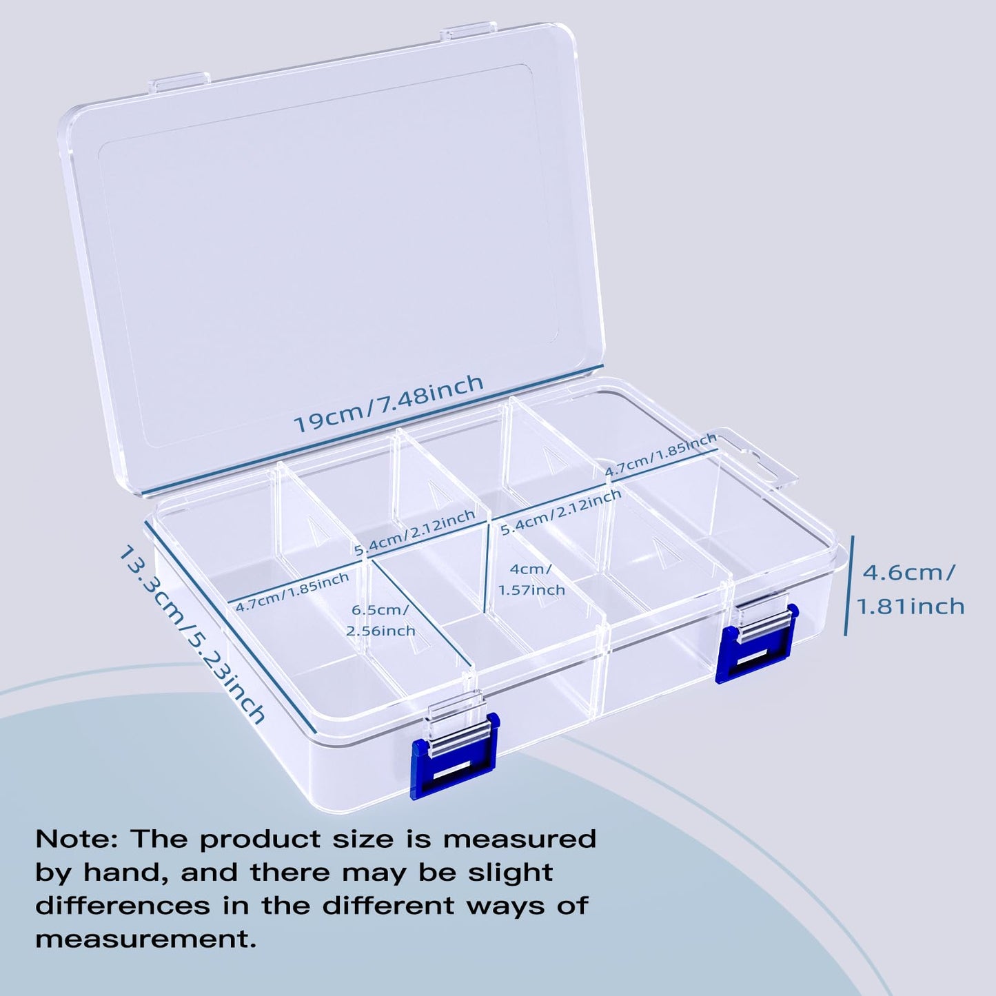 ECBEITF 2 Pcs 8 Grids Clear Plastic Storage Box with Adjustable Dividers, Stackable 8 Compartments Small Organiser Box Container for Accessories Beads Jewelry Earring Tool, 7.48×5.23×1.8 Inches