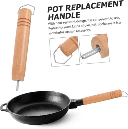 OSALADI 2pcs Replacement Pot Handle, Long Removable Solid Wood Grip for Cookware, Wok Cooking Utensils