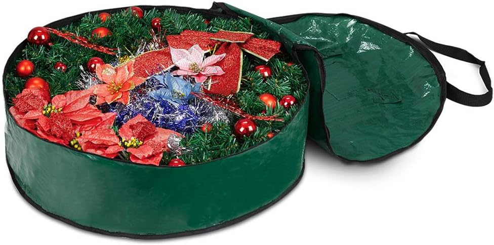 ProPik Christmas Wreath Storage Bag, 30" Holiday Container with Heavy Duty Handles (Green)