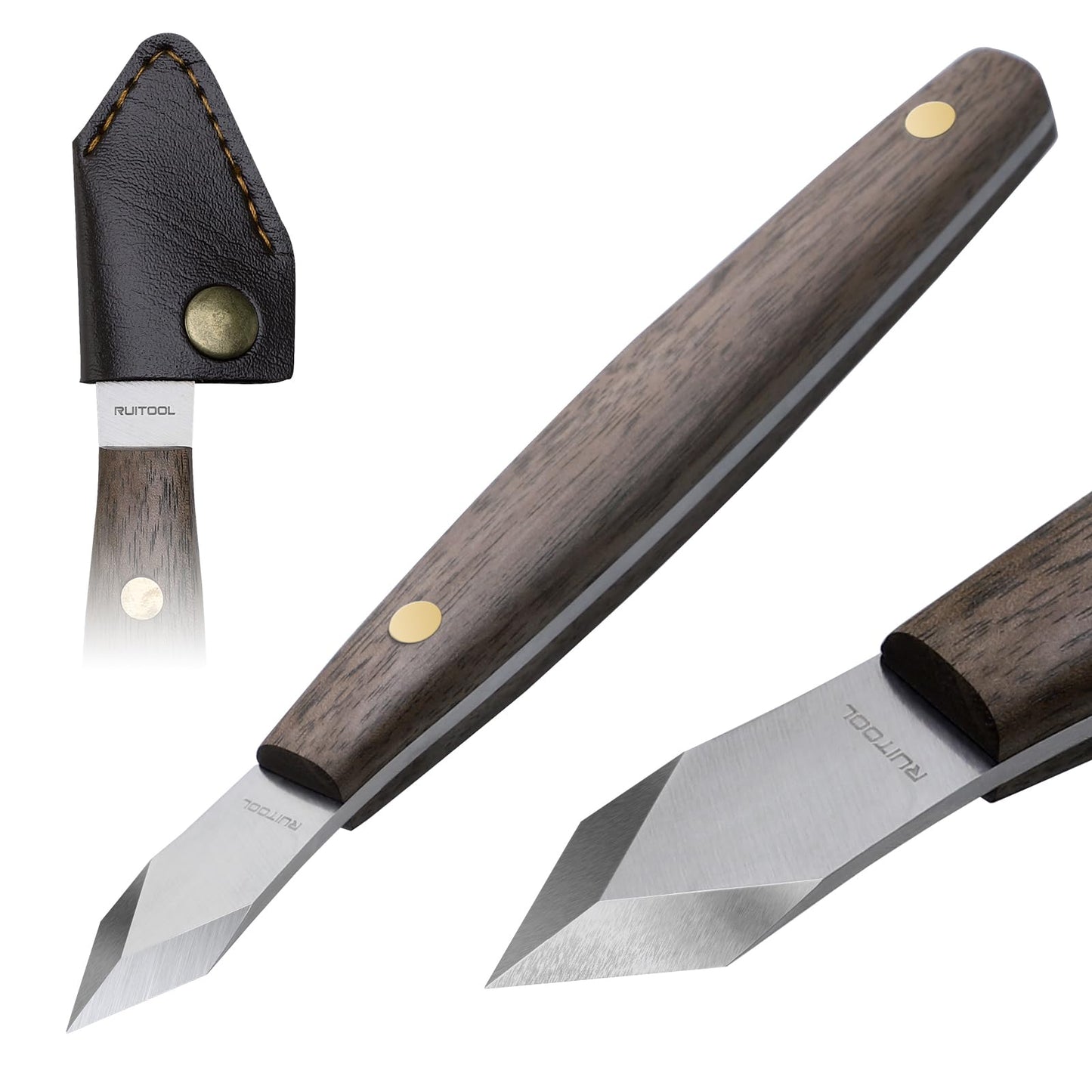 RUITOOL Marking Knife, Woodworking Scribing Knife with Leather Sheath, High Carbon Steel Double Beveled Blade Striking Knifes with Wooden Handle, Premium Quality Wood Scribe Tool for Carving