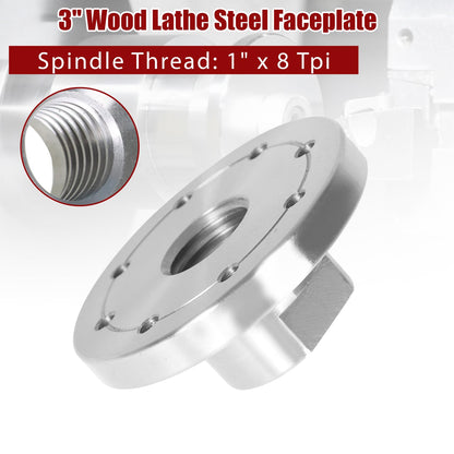 findmall 3 Inch Lathe Faceplate Steel Wood Lathe Face Plate for 1Inch x 8 Tpi Spindle Without Screwchuck