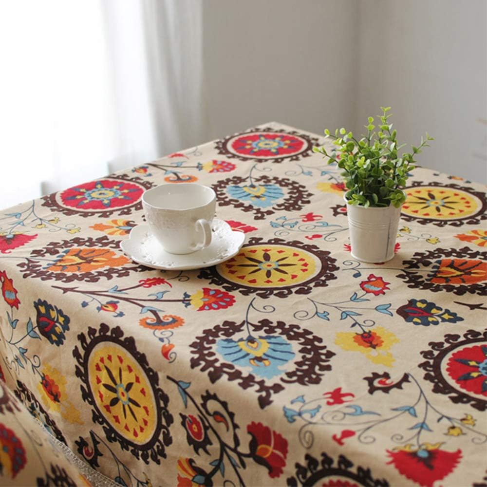 Aothpher Modern Boho Floral Jacquard Washable Tablecloths | 54x70 Inches with Lace
