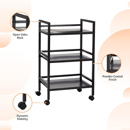 Amazon Basics 3-Tier Metal Rolling Utility Cart, Storage Organizer, Multifunctional Storage, Mobile Shelving, Black