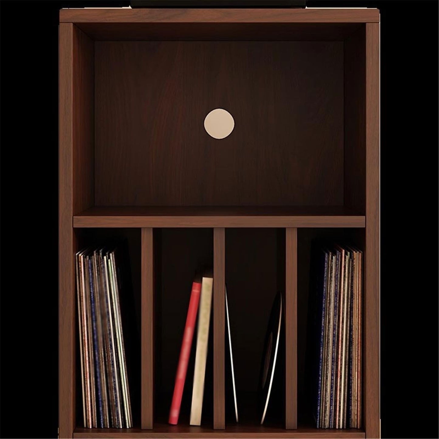 FURUIM2024M CD Record Storage Rack Wooden Vinyl Record Low Cabinet with Drawers Storage Unit Display Holder(Black)