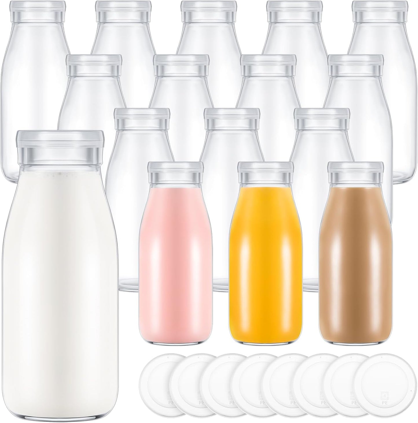 12 Pack 8 oz 24 Zubebe Glass Milk Bottles with Lids - Reusable Overnight Oats Jars for Juice, Smoothies, Yogurt