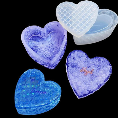FineInno Heart Box Resin Mold,Silicone Jar Molds, Jewelry Container Mold with Lid,Storage Epoxy Casting Mould for DIY Organizer Trinkets,Candy