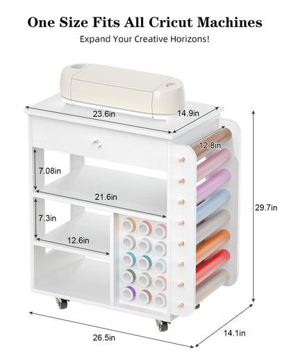 Craft Organizers and Storage Table Compatible with Cricut Machine, VDamu Crafting Cabinet Cart with Vinyl Roll Holder for Craft Room Home Office