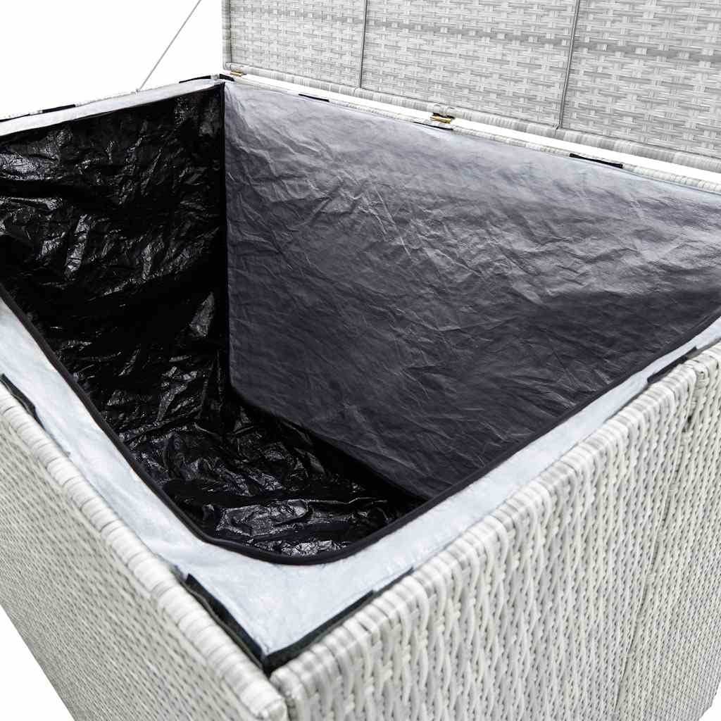 RCODSSK Poly Rattan Patio Storage Box Light Gray 59.1x39.4x39.4 Inches with Zipped Closure PE Liner, Outdoor Storage Chest for Cushions Pillows Blankets Towels, Powder-Coated Steel Frame