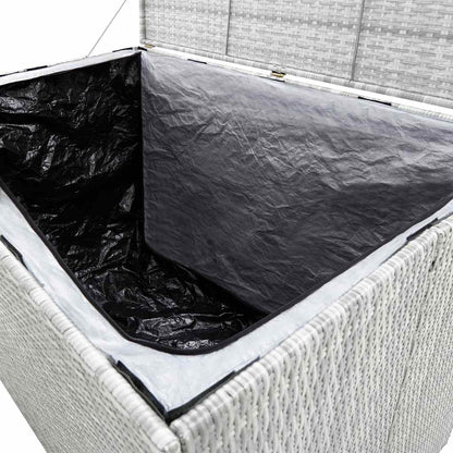 RCODSSK Poly Rattan Patio Storage Box Light Gray 59.1x39.4x39.4 Inches with Zipped Closure PE Liner, Outdoor Storage Chest for Cushions Pillows Blankets Towels, Powder-Coated Steel Frame
