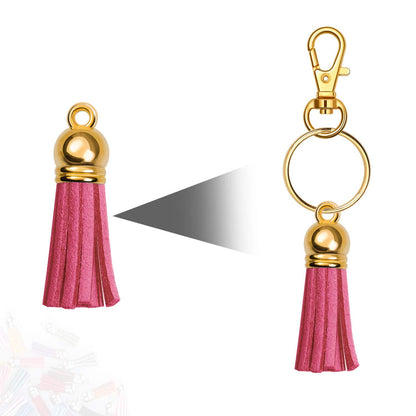 Anezus 100Pcs Craft Tassel Set - 50 Tassels, 25 Lobster Clasp Keychains, 25 Rings for Acrylic Keychains, Gold