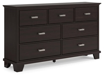 Signature Design by Ashley Covetown Contemporary 7 Drawer Dresser with Safety Stop for Bedroom, Dark Brown