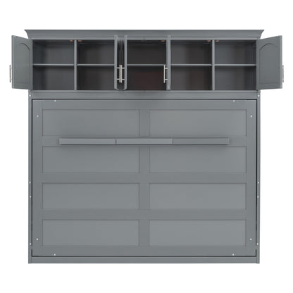 Ball & Cast Queen Size Murphy Bed Wall Cabinet Bedframe,can be Folded,Hideaway Chest with Top Storage Lockers,Wood Platform Furniture for Guest Room,Study,Office,Gray