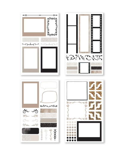 Rongrong Treasured Memory Sticker Book – 24 Pages of Vintage-Inspired Stickers for Journals, Planners & Scrapbooks – Neutral Tones, Handwritten Notes, Quotes & Photo Frame Stickers