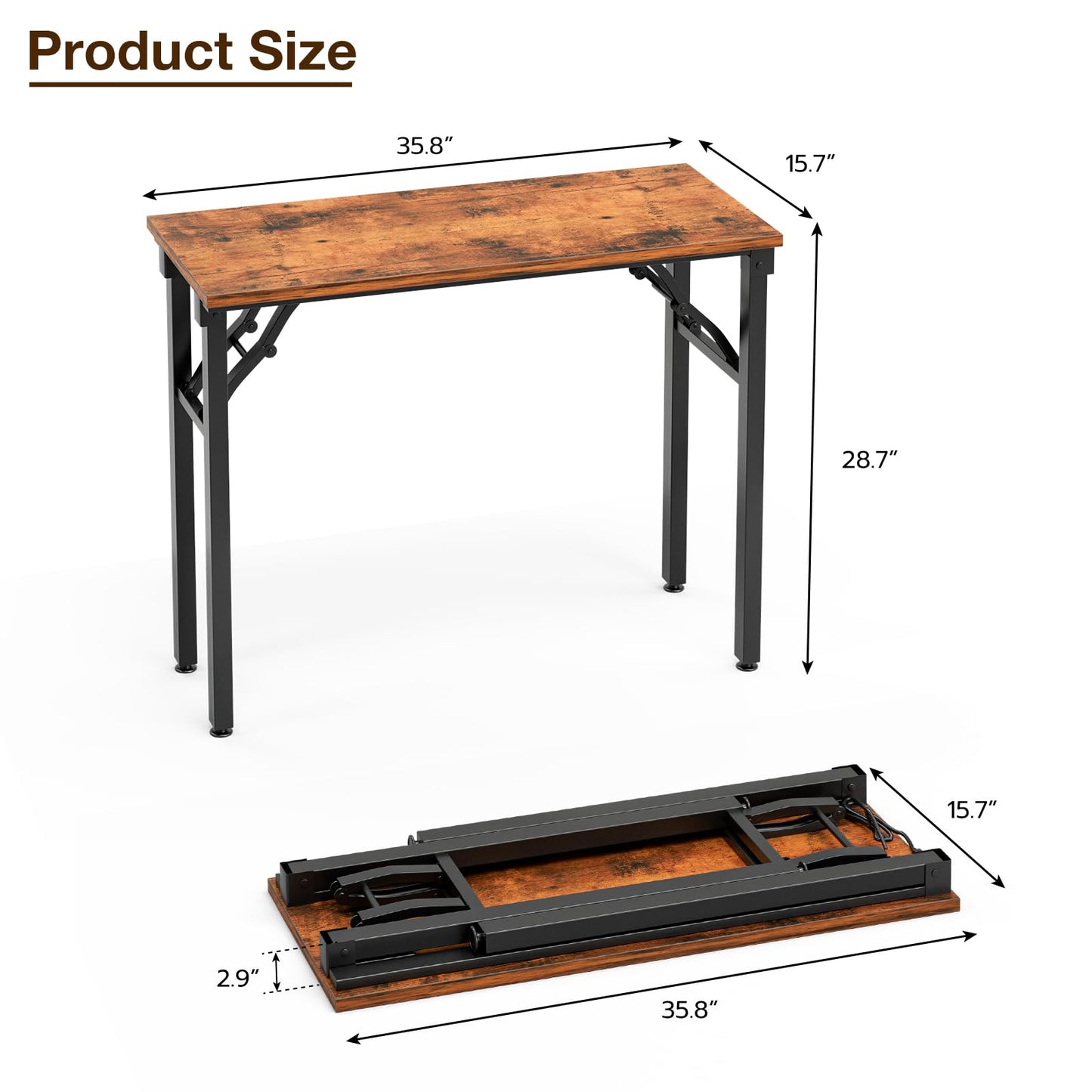 TEMI Small Computer Desk Folding Table - 35.8" Foldable Office Desk, No Assembly, Perfect for Small Spaces in Bedroom, Dorm, or Apartment, Portable Mini Desk or Study Table with Compact Design, Brown
