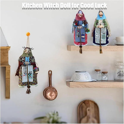 Handmade Kitchen Witch Doll, Good Luck Cooking Dolls Hanging Ornament, Unique Home Decor Figure on Broomsticks for Cooks, Festive Lucks Charm Decoration for Culinary Enthusiasts(C)