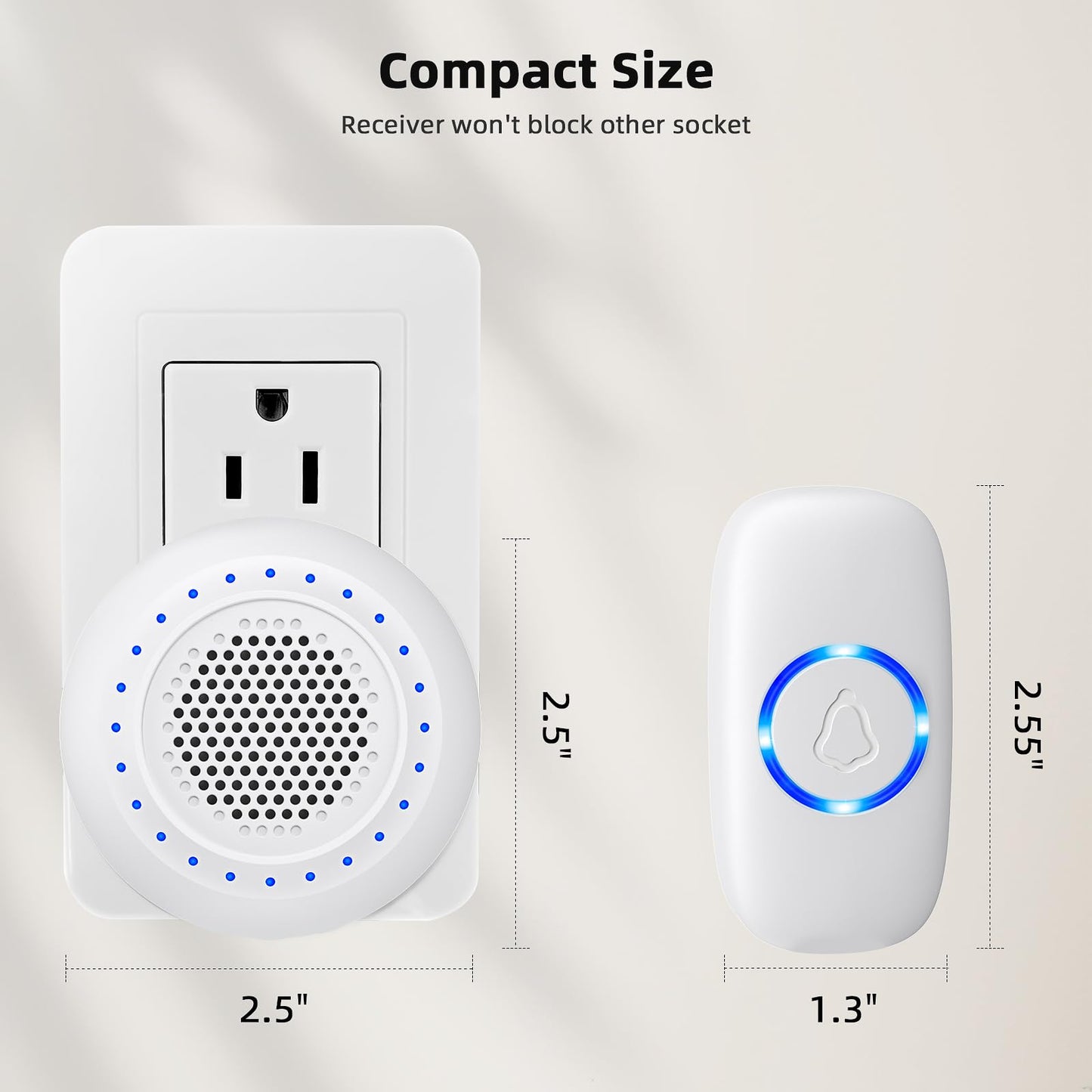 Wireless Doorbell • PHYSEN • Doorbell Chime Kits with 1 Transmitter 1 Receiver • Waterproof • Operating at 1000ft Range • 32 Ringtones • 4 Volume Levels • LED Flash • Door Bell for Home Classroom