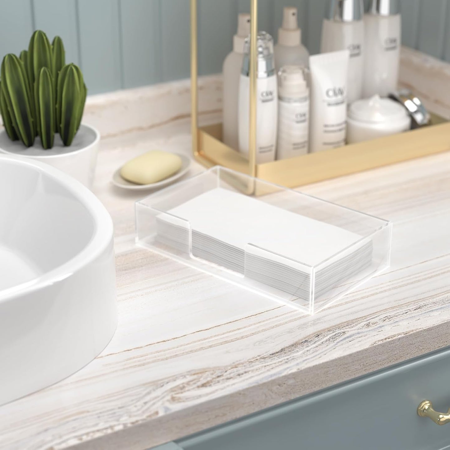 Acrylic Guest Towel Napkin Holder,Clear Bathroom Paper Hand Towels Storage Tray,Disposable Towel Holder