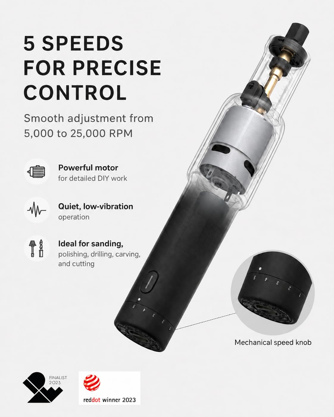 HOTO 35-in-1 Cordless Rotary Tool Kit, Strong Motor, 25000RPM 5 Variable Speed Powerful Engraving Pen, LED Light, Ideal for 3D Printing Sanding, Polishing, Drilling, Carving, Cutting DIY Crafts