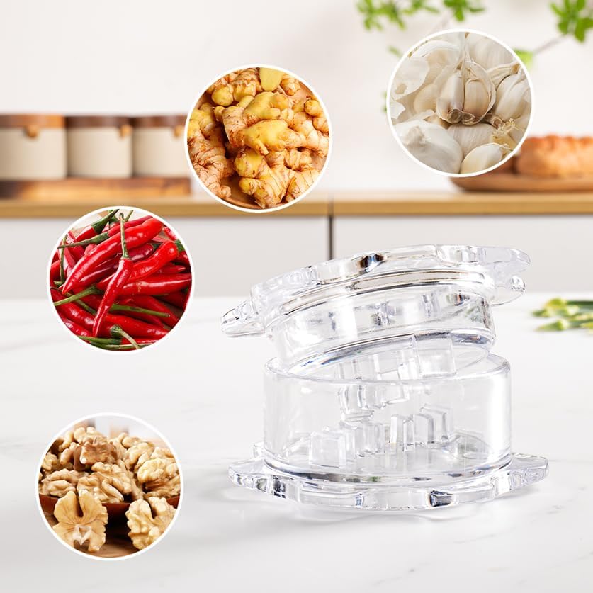 Generic Garlic Twister Kitchen Tool Manual Garlic Crusher & Ginger Grinder, Nut Chopper, Chili Pepper Mincer, Clear