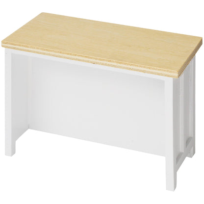 Miniature Dollhouse Kitchen Island, 1/12 Scale Wood Dining Table with Storage Shelves, Modern Furniture Accessories, Rectangular Mini Counter Shelving for Restaurant Pub Bar Decoration, White