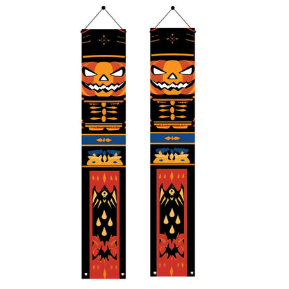 Saoplasa 2PCS Halloween Nutcracker Porch Banners 71 x 12 Inch Pumpkin Skeleton Door Decorations Scary Soldier Hanging Signs for Spooky Front Entryway Party Wall Decor Haunted House Yard Display
