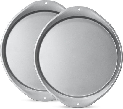 14 Inch Nonstick Pizza Pan for Oven, Durable with Widen Handles for Cooking, Baking, and Grilling (2, Grey)