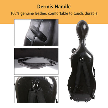 yinfente Carbon Fiber Cello Case 4/4 Full Size Hard Shell With Lock & Backpack Straps,Wheels 4.5 kg Lightweight Hard Case for Student Black