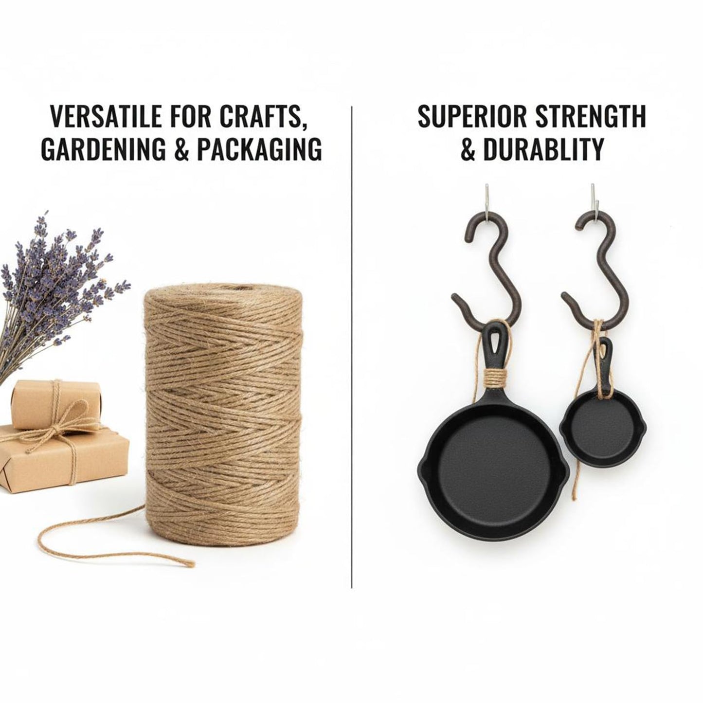 [LISRRZHEN] Natural Jute Twine String, 656Ft 3mm Thick Rope for Crafts, Gift Wrapping, Gardening, Outdoor Tying | All-Purpose, 100% Biodegradable,Heavy Duty, Brown