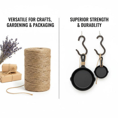 [LISRRZHEN] Natural Jute Twine String, 656Ft 3mm Thick Rope for Crafts, Gift Wrapping, Gardening, Outdoor Tying | All-Purpose, 100% Biodegradable,Heavy Duty, Brown