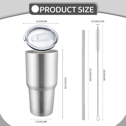 YOUKE OLA 8 Pack Stainless Steel Insulated Tumbler with Lids and Straws Bulk Double Wall Vacuum Insulated Coffee Travel Tumbler for DIY Gift (Silver, 30oz)