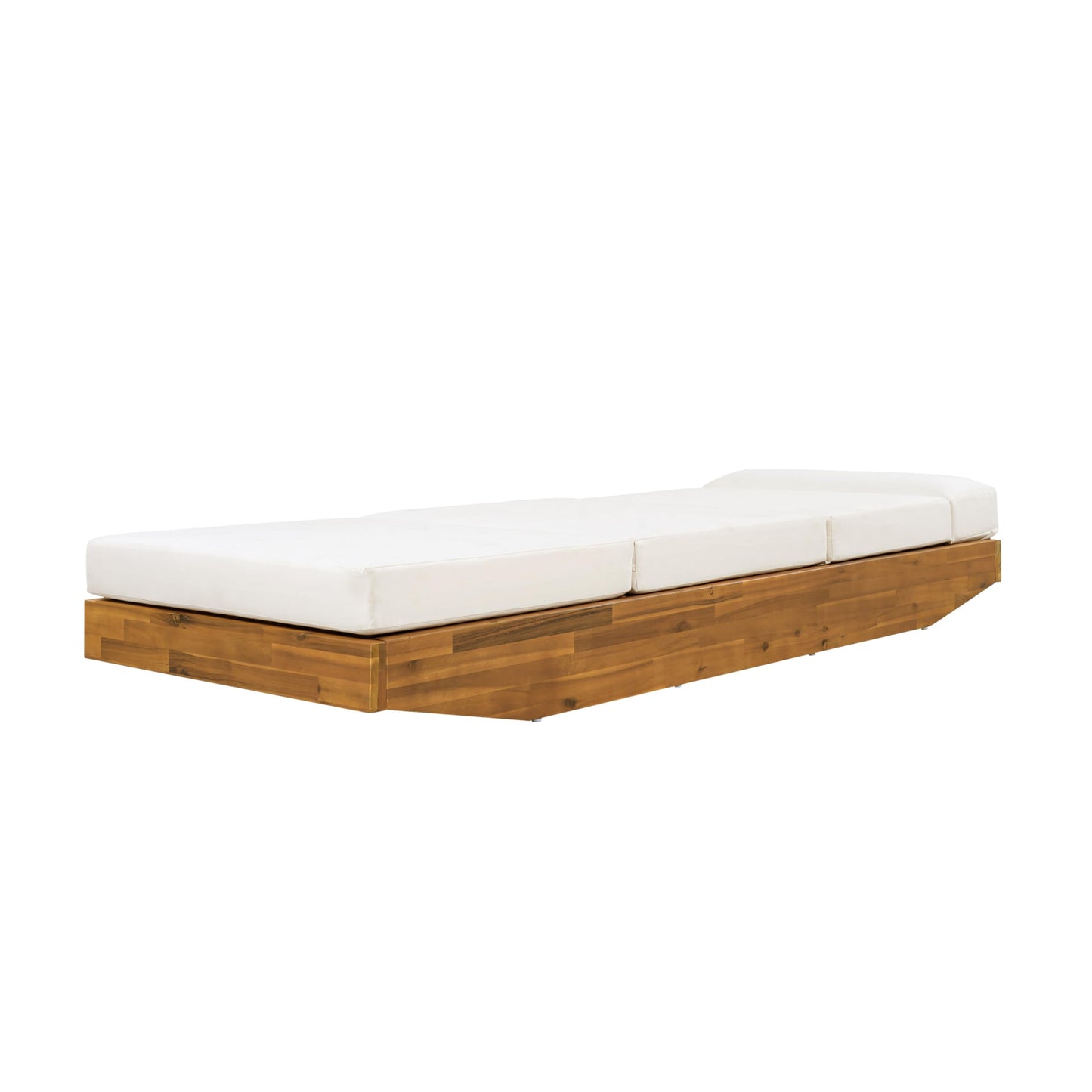 Modern Acacia Wood Outdoor Chaise Lounge with Cream Water-Repellent Cushion & Integrated Headrest, Adjustable & Foldable Design for Patio, Poolside, Garden