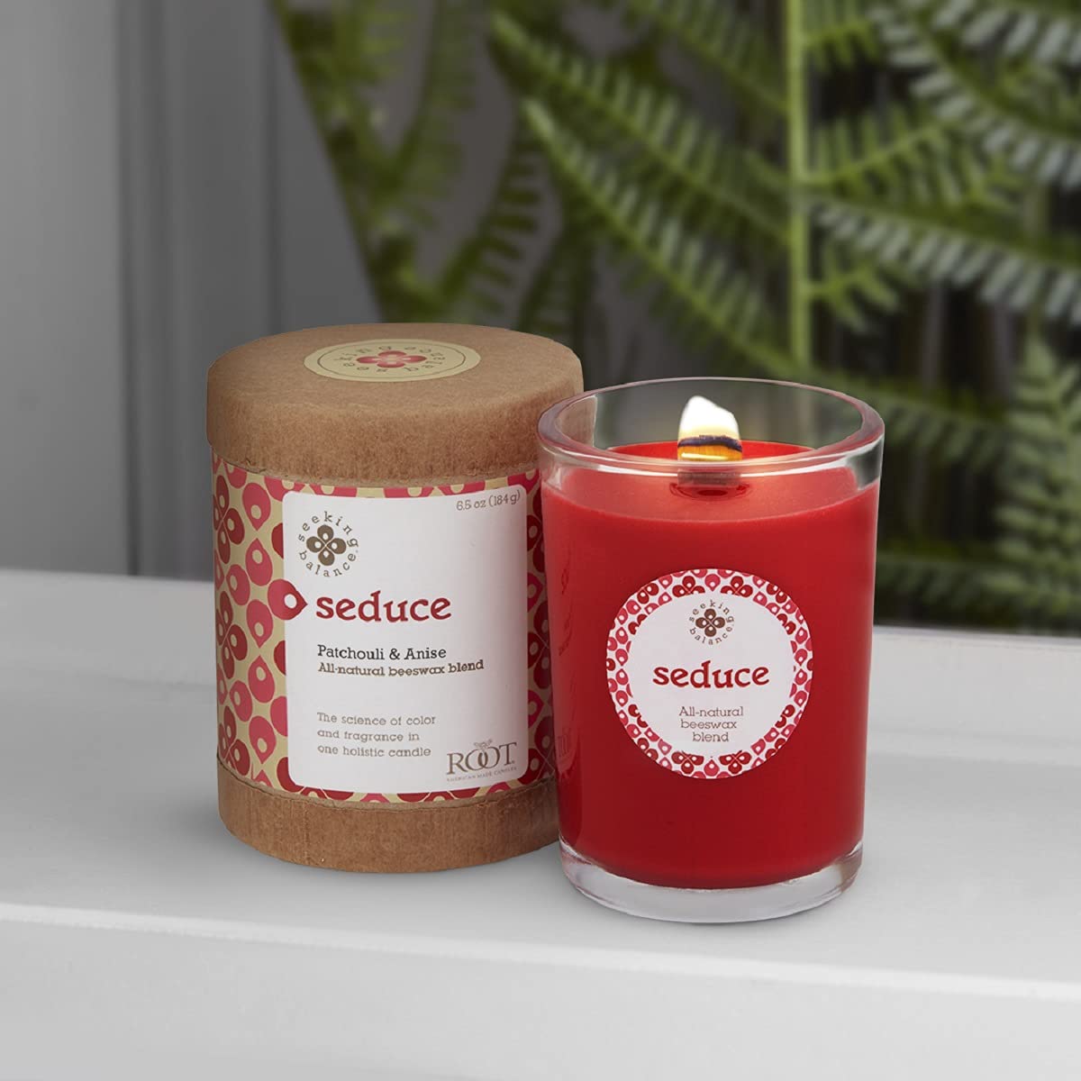 Root Candles Scented Spa Candles Seeking Balance® Handcrafted Wood Wick Aromatherapy Candle, 6.5-Ounce, Seduce: Patchouli Anise