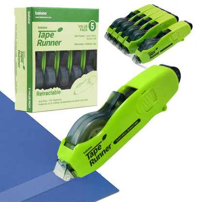TAPE RUNNER - Double Sided Adhesive with Dispenser Roller Included - Acid Free, Sticky, Transparent - Ideal for Scrapbooking, Crafts & More - Retractable (315 inches per Cartridge), 5 Cartridges