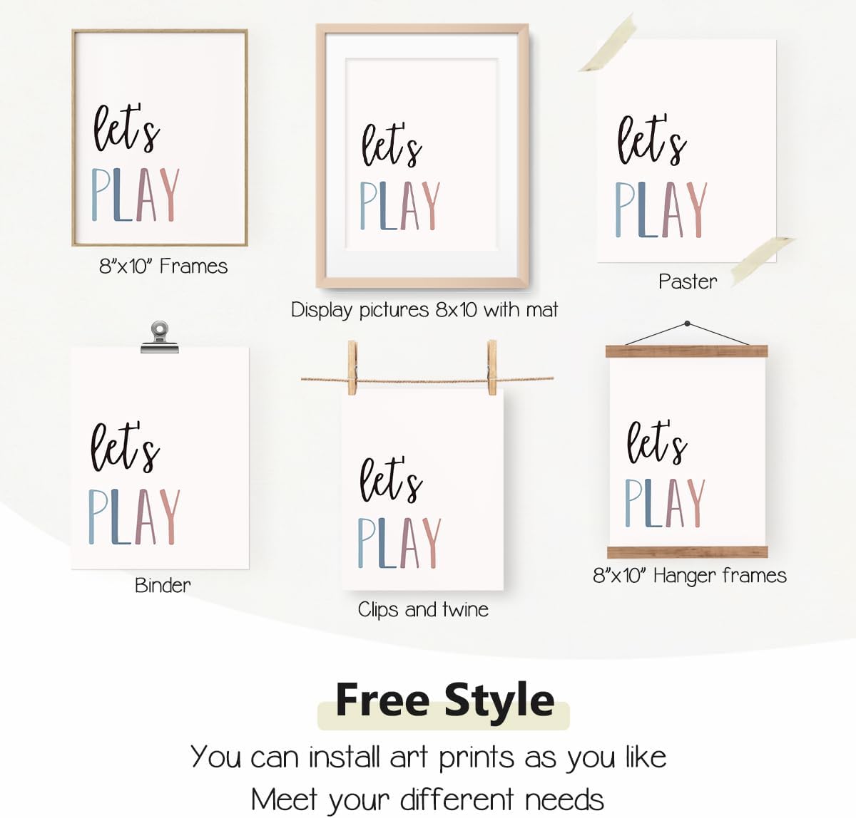 Set 4 PLKMN Let's Play Read Wall Art Prints Decor of - Play Room Essentials, Boho Neutral Let's Learn Let's Create