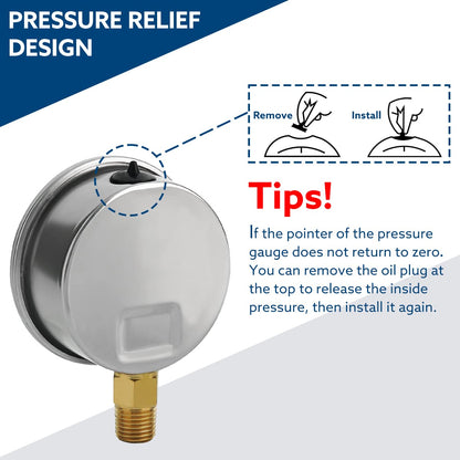 SENCTRL 100 Psi Lead-Free Glycerin Liquid Filled Low Pressure Gauge, 2.5" Dial Size, 1/4" NPT Lower Mount, Stainless Steel Case, for Home Potable Water Pump, Air, Well, RV Hose, Pressure Test