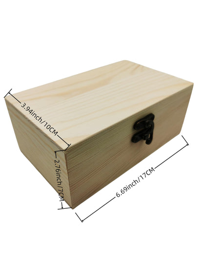 Unpainted Pine Wood Plain Box (1 piece): Small DIY Handcraft Storage Box (with hinged lid, 6.69×3.94×2.76inch)