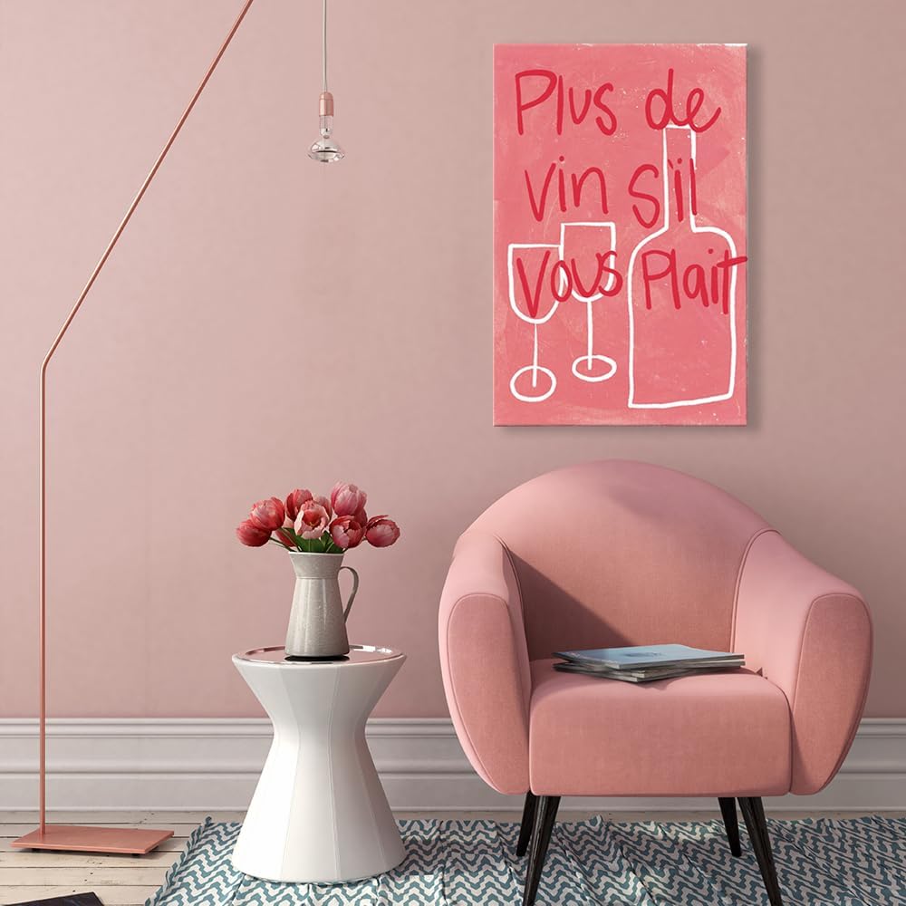 zphvaqd 16 24 Pink Canvas Wall Art Print Wine Pictures Feminist Posters French posterTrendy Teen Girl Funky Home Decor