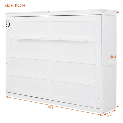 Merax Modern Farmhouse Solid Wood Murphy Bed Chest/Space Saving/Wood Slat Support/Queen,White