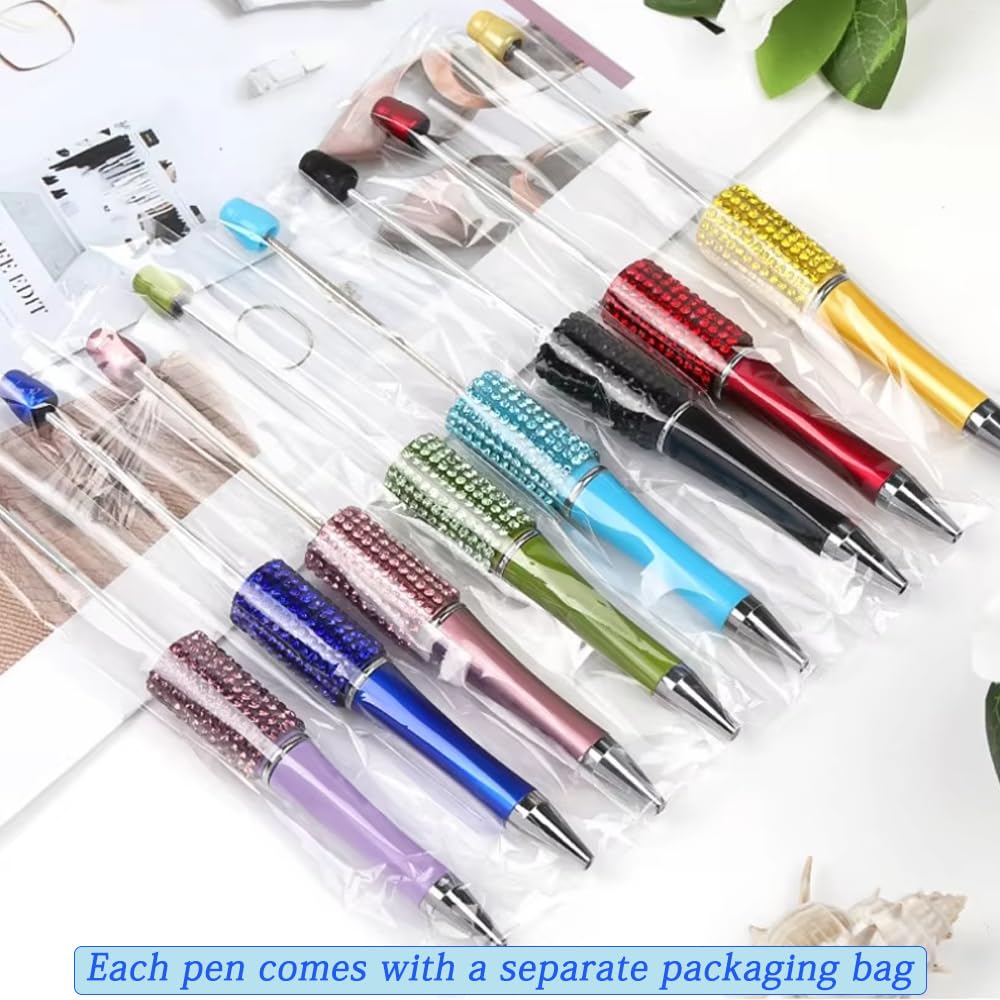 75 Pcs DIY Diamond Beadable Pen Kit - 25 Plastic Rhinestone Beaded Pens Bulk with Refills & Bags - Fancy Cute with Colors Refills & Bags for Students Teachers School Office Accessories Supplies
