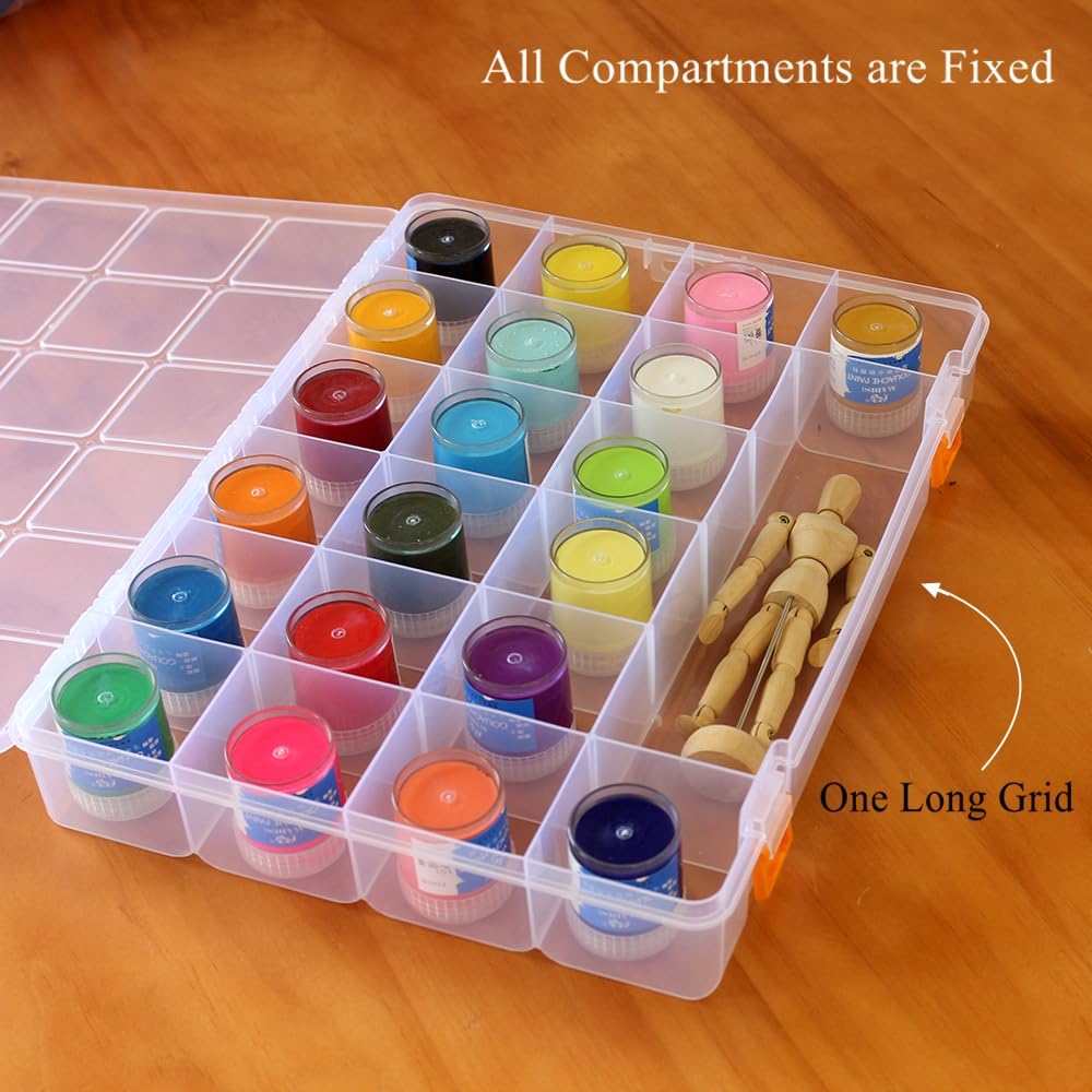 BangQiao 2 Pack Fixed 21 Grids Large Clear Plastic Storage Box, Transparent Organizer Container Case for Small Parts, Bead, Button, Jewelry, Diamond, Craft Supplies,Sewing Kit, DIY Accessories